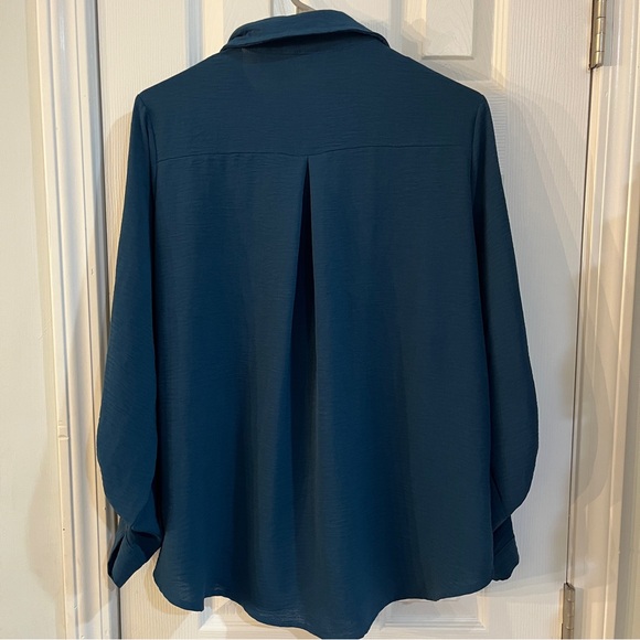 ODOSALI dark teal button up shirt with tab sleeves - Picture 5 of 5